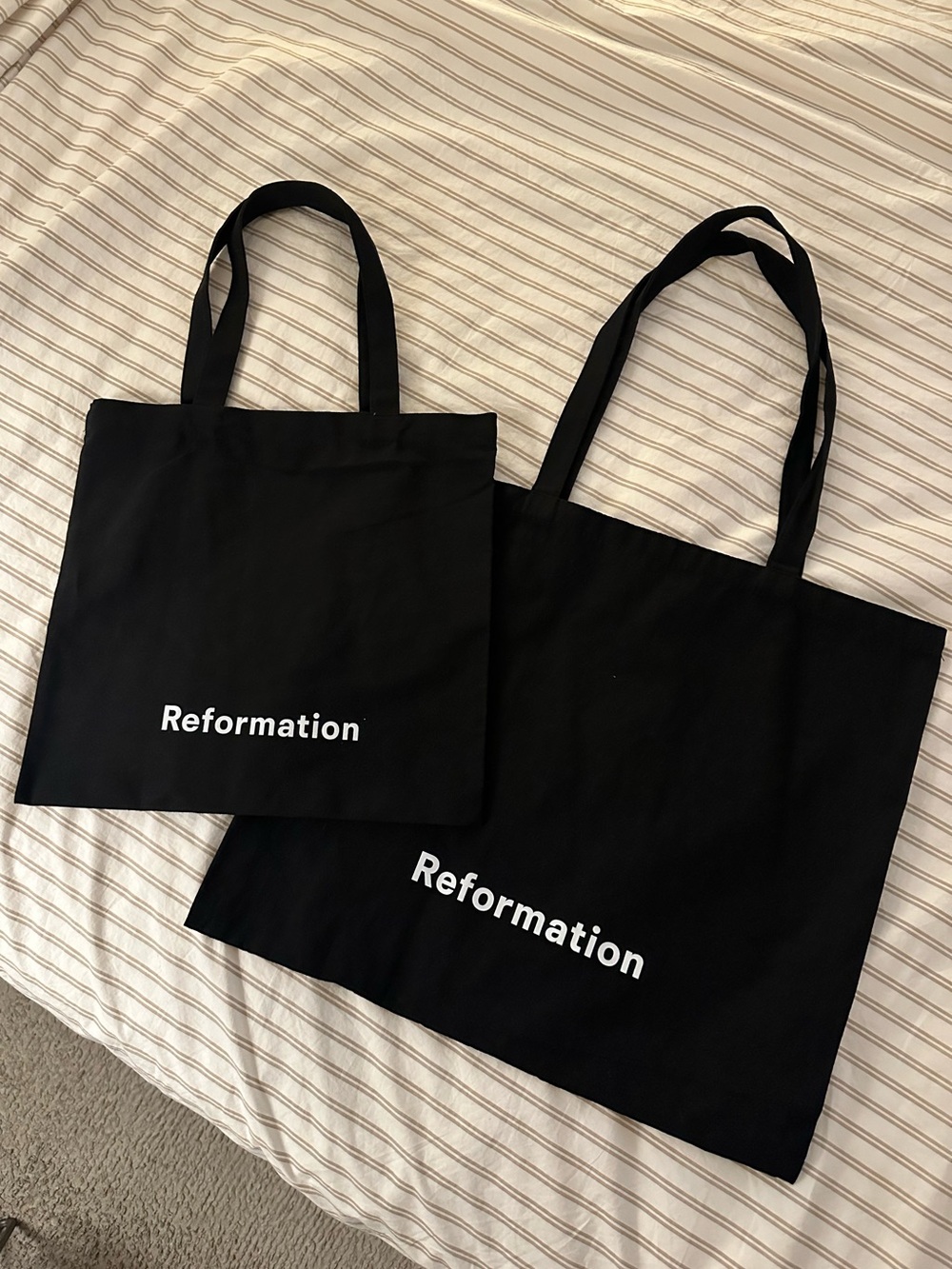 Reformation Black Canvas Tote Bags - Small and Medium size - New